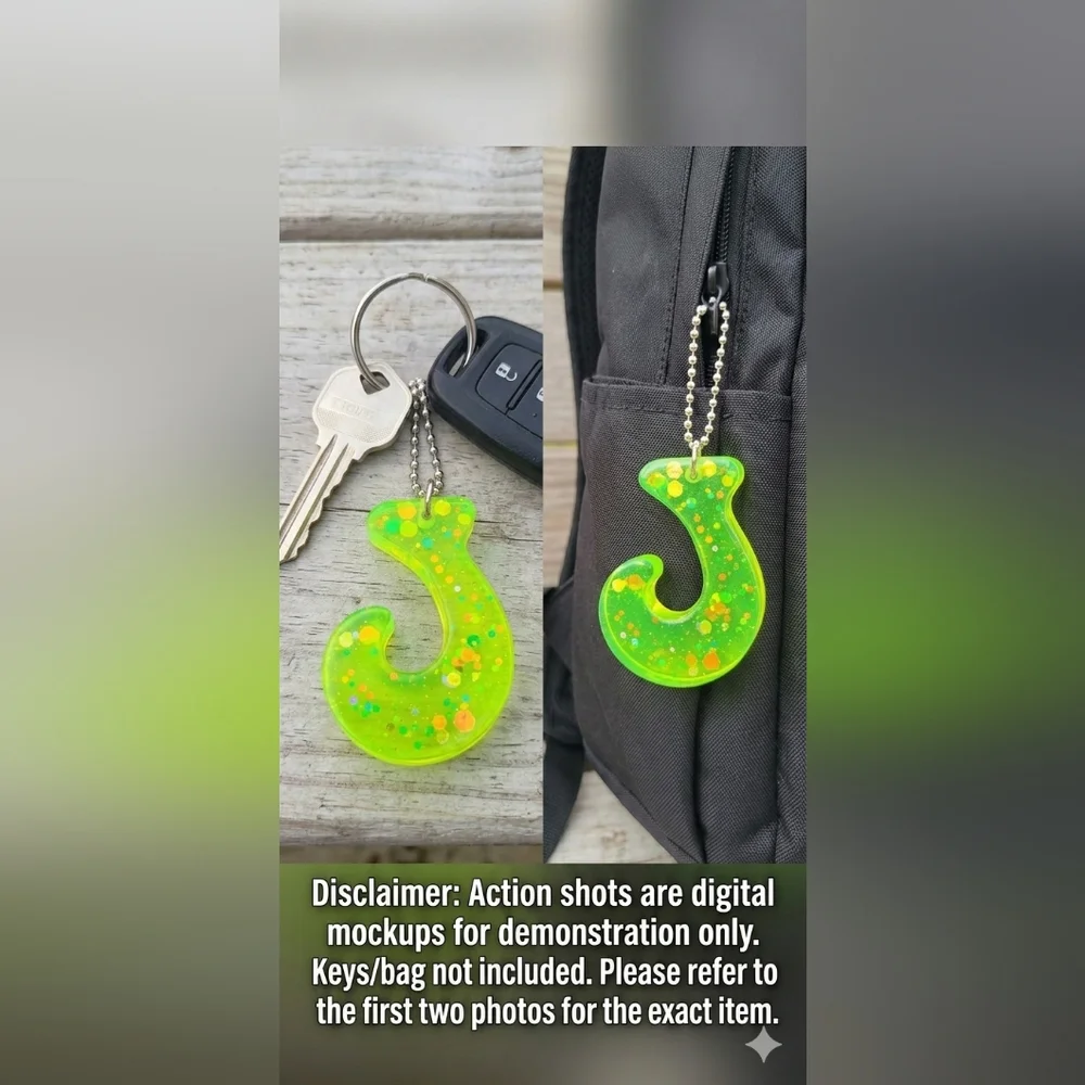 Handmade Lime Green Fluorescent Glitter Letter G Initial Keychain